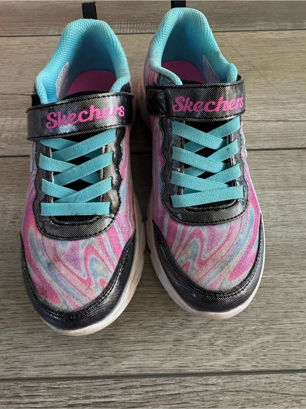 Skechers Kids Pink & Teal Swirl Light-Up Sneakers